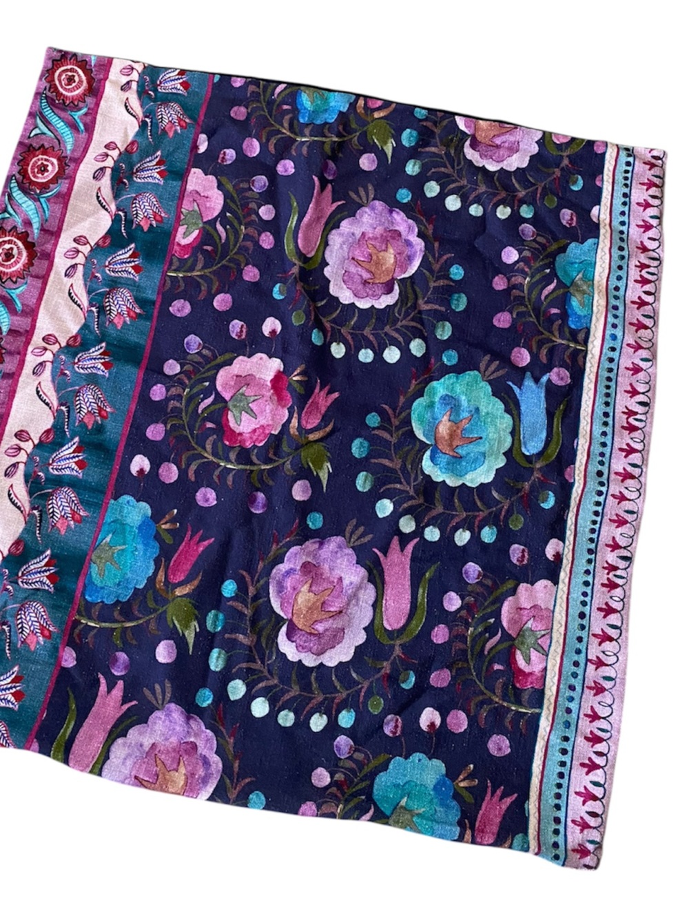 Anthropologie Large Throw Pillow Cover 100% Cotton Boho Bed Floral Blue Purple - Picture 2 of 7